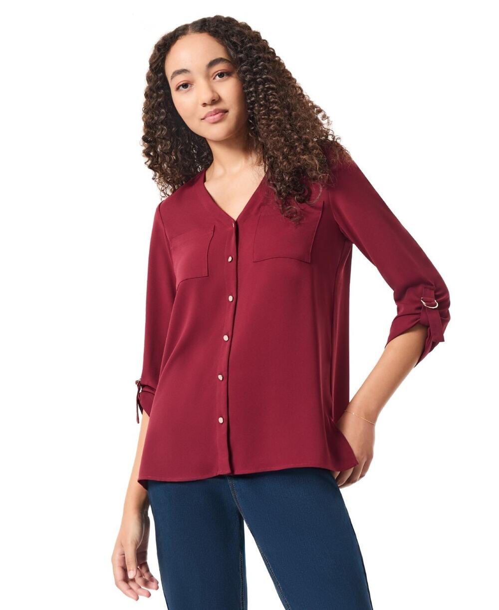 Jones New York Women's Long Sleeve Tunic with D-Rings Top Bordeaux Size L 3620